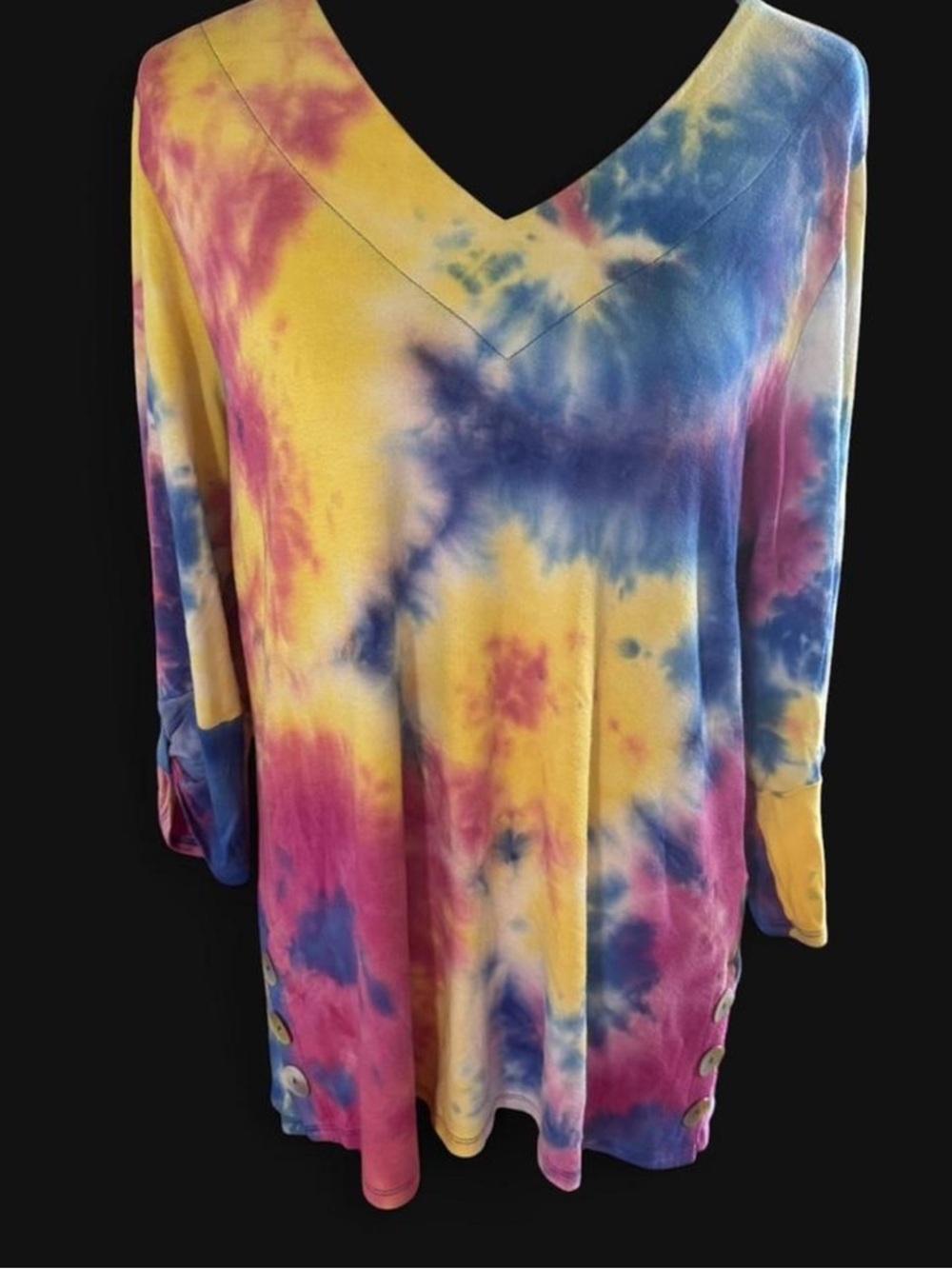 cha cha vente Yellow Pink Blue Tie-Dye V-Neck Tunic
